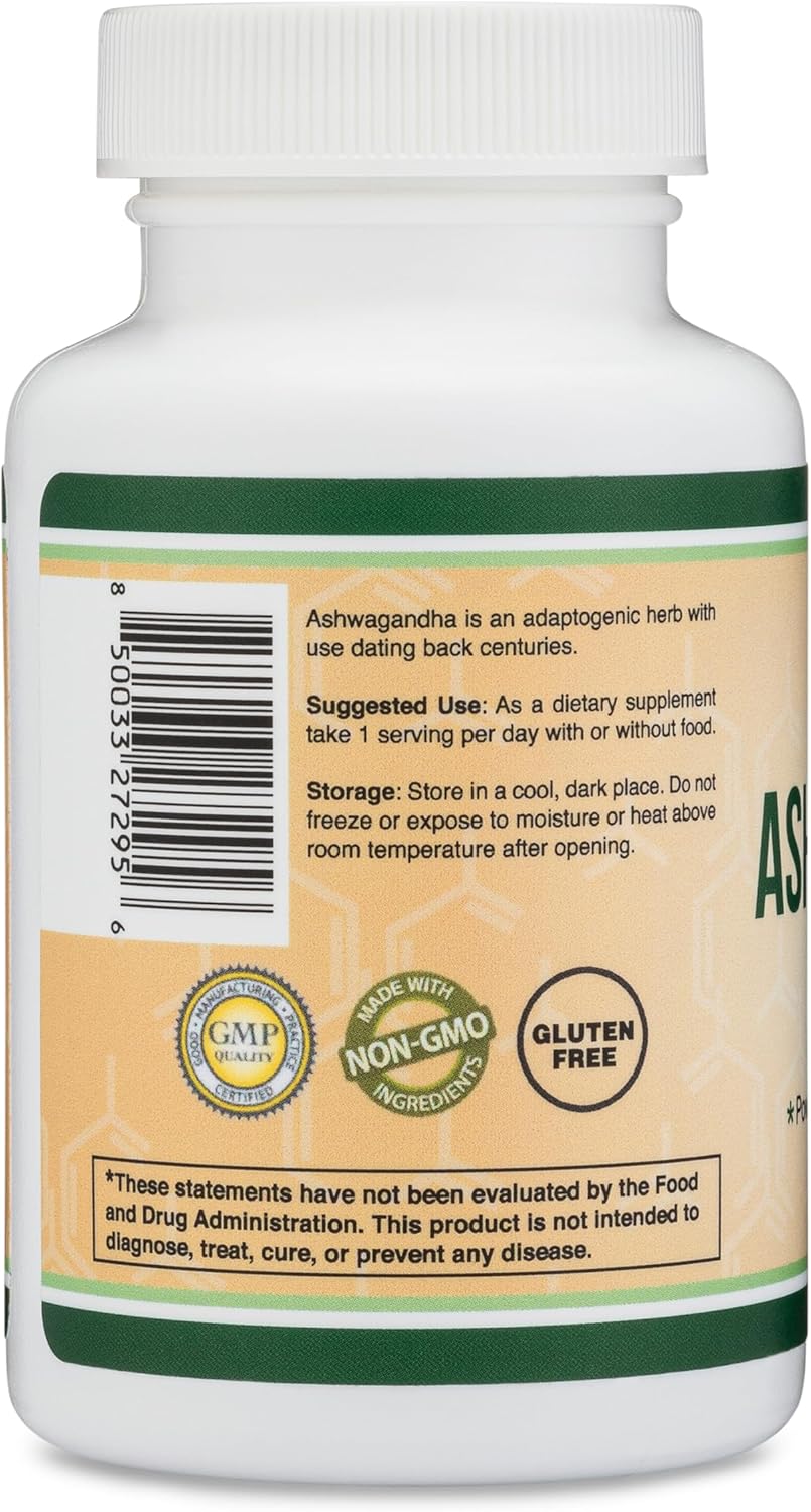 Cápsulas Ashwagandha, 120 unidades (extracto de 500 mg de potencia 201, equivalente a 10,000 mg en polvo) Adaptógeno Alivio del estrés por Double