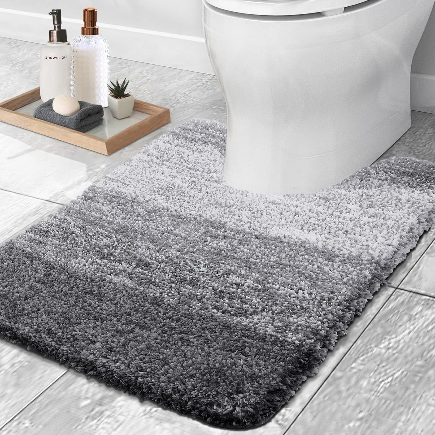 OLANLY Alfombras de baño y inodoros en forma de U, tamaño 30 x 20 pulgadas y alfombras de inodoro de 24 x 20 pulgadas, color gris, paquete de 2