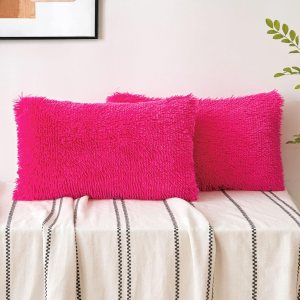 Woaboy Paquete de 2 fundas de almohada de piel sintética de lujo, decorativas, suaves y esponjosas, fundas de cojín cuadradas para sala de estar, Woaboy Paquete de 2 fundas de almohada de piel sintética de lujo, decorativas, suaves y esponjosas, fundas de cojín cuadradas para sala de estar,