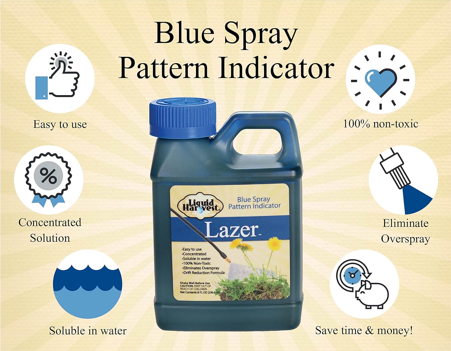 Liquid Harvest Lazer – Indicador de patrón de aerosol azul de 8 onzas, surfactante de 16 onzas y paquete de mesotrione de 8 onzas para un control