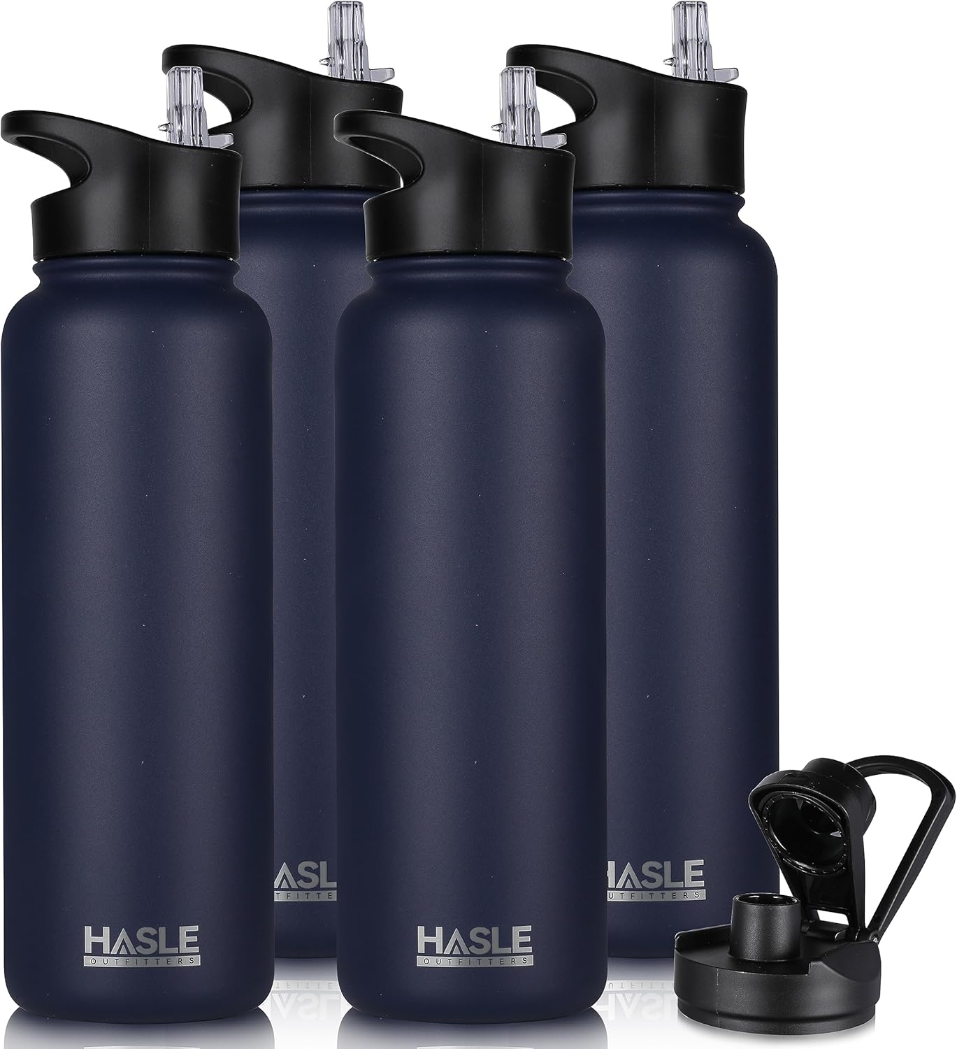 HASLE OUTFITTERS Botella de agua de acero inoxidable de 40 onzas, aislada al vacío, de doble pared, a prueba de fugas, con 2 tapas (tapa con popote