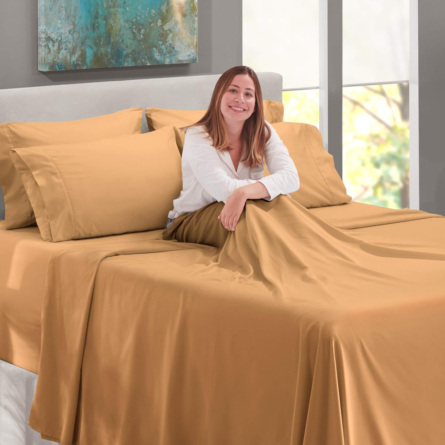 Nestl Juego de sábanas de 6 piezas de microfibra suave tamaño California King con bolsillo extra profundo, sábanas y fundas de almohada resistentes