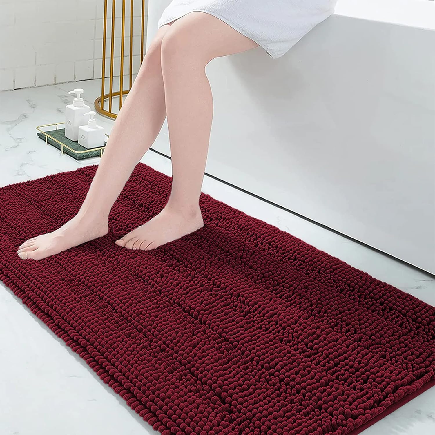 Grandaily Alfombras de baño de felpilla a rayas de 60 x 24 pulgadas, extra gruesas y absorbentes, antideslizantes, de felpa suave, lavable a