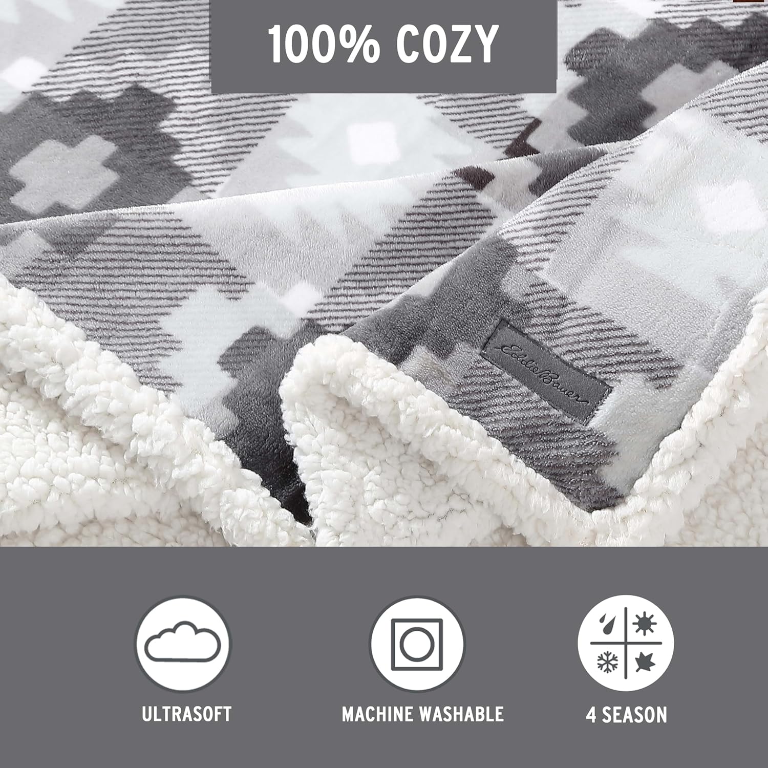 Eddie Bauer Ultra Plush Collection Manta reversible de vellón, suave y acogedora, perfecta para cama o sofá, (Copper Creek Grey), gris