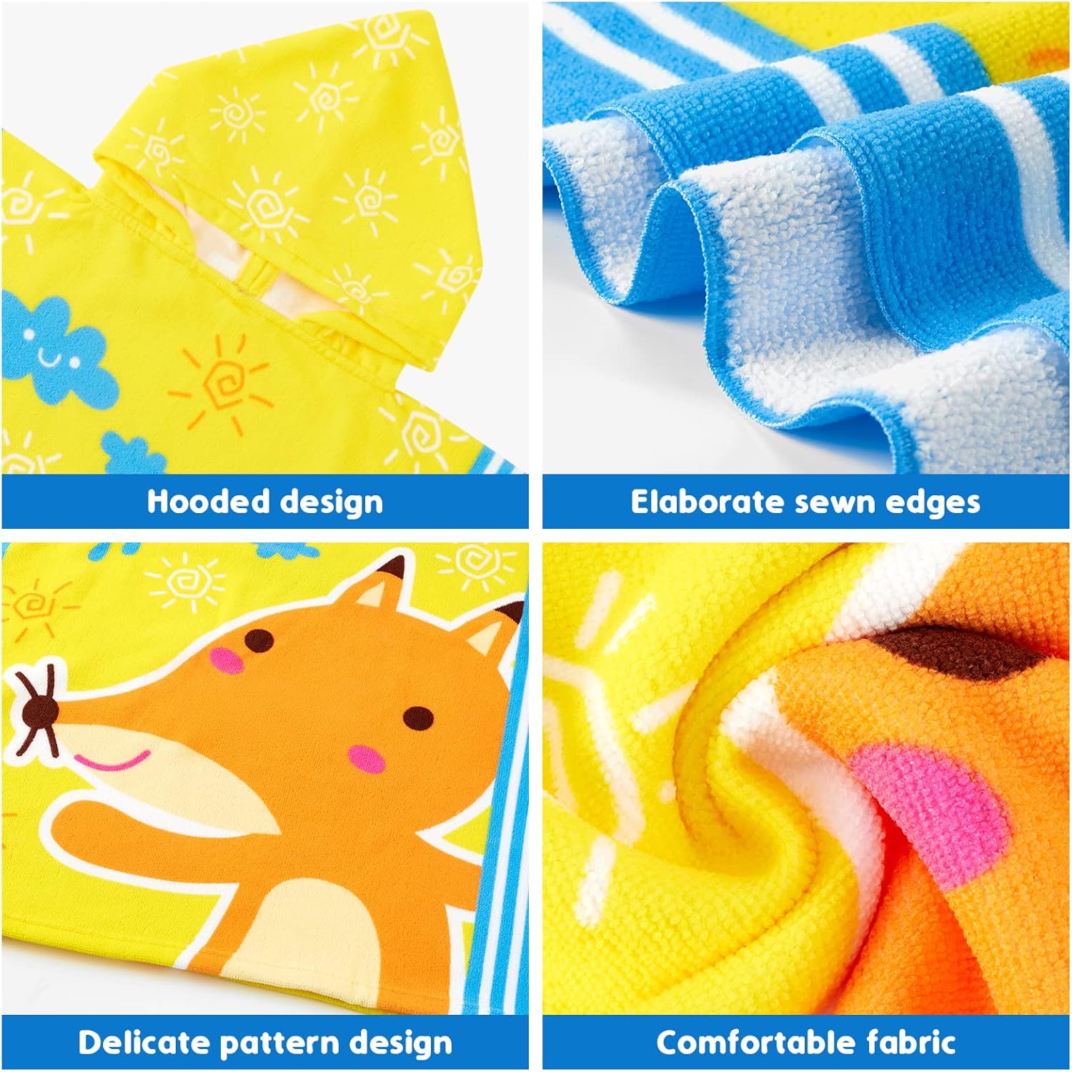 SYNPOS Toalla de baño para bebé, toalla de playa con capucha más gruesa para niños y niñas, toalla de baño con capucha más suave para piscina,