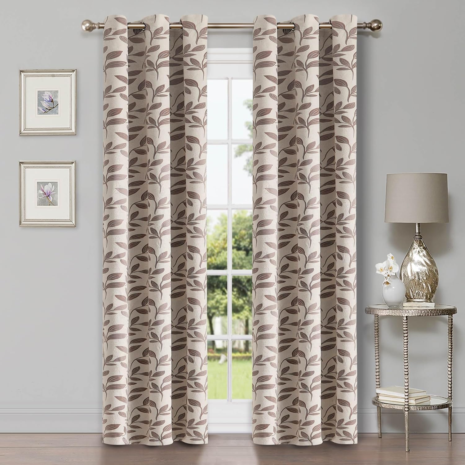 Superior Cortinas opacas, oscurecimiento de la habitación para dormitorio, bloqueo solar, térmicas, cortinas bohemias modernas, colección de hojas,