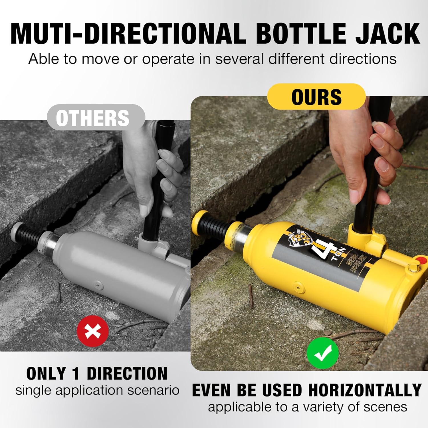 YELLOW JACKET Gato de botella soldado multidireccional de 4 toneladas (8,000 libras) con estuche de transporte para automóvil, camioneta, camión,
