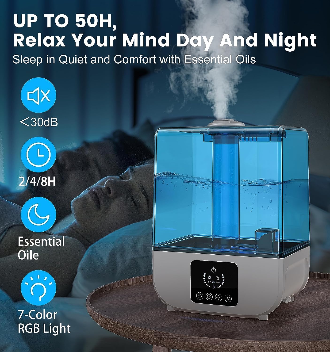 Humidificadores para dormitorio, humidificadores de niebla fría para plantas de bebé de habitación grande, mini humidificador pequeño 5L aceite