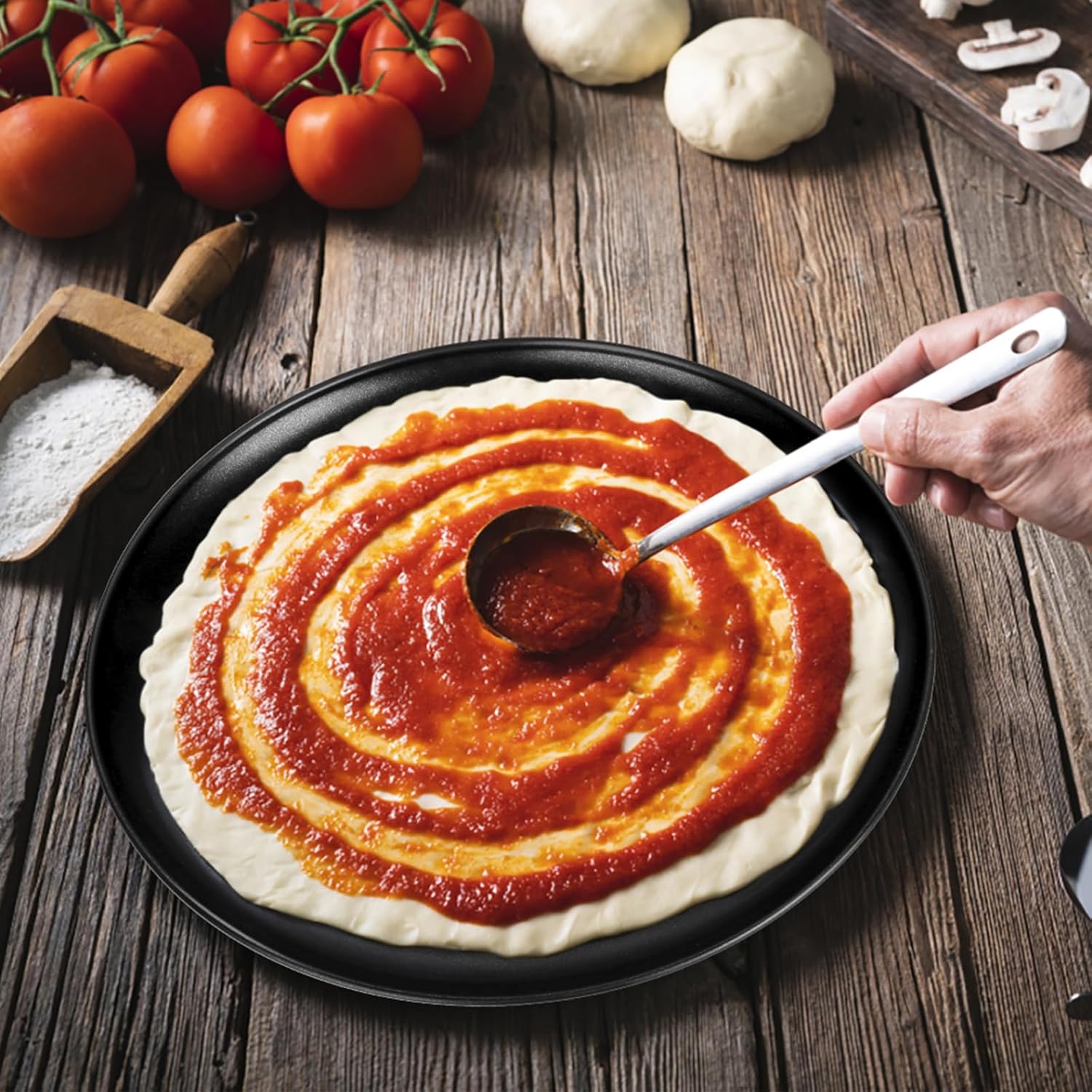 E-far Juego de 2 sartenes para pizza de 13.5 pulgadas, bandeja antiadherente para tartas de pizza, bandeja redonda de metal para horno, núcleo de
