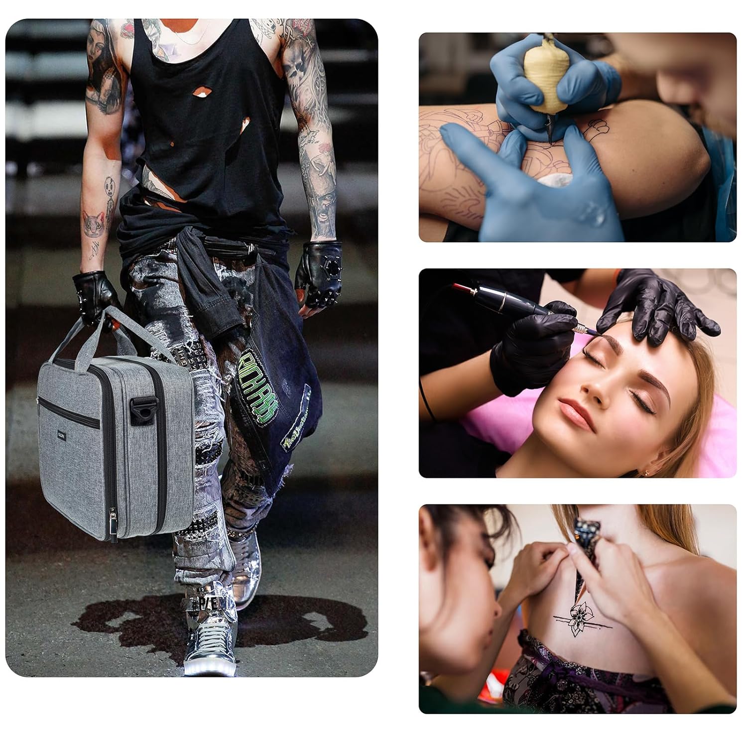 ELCUPA Estuche de transporte para tatuajes, organizador de suministros de tatuaje, bolsa de transporte para impresora de plantillas de tatuajes,