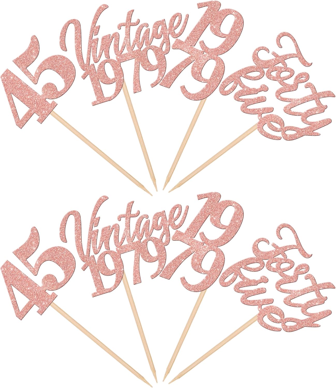 24 piezas de decoración para cupcakes con purpurina vintage de 1978, 45 saludos a 45 fabulosas decoraciones para tartas para cumpleaños de 45 años,