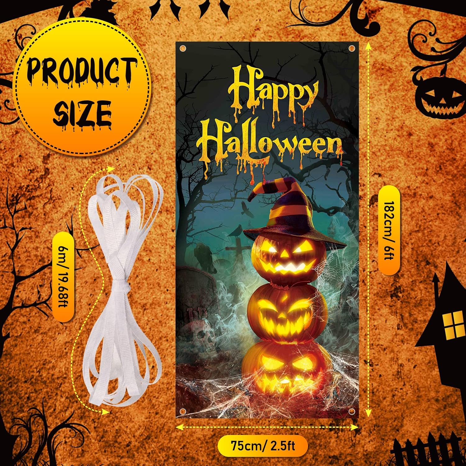 Cubierta de puerta de Halloween para decoración de puerta de Halloween, 70.9 x 35.4 in, tela grande, decoración de fiesta de Halloween, para puerta