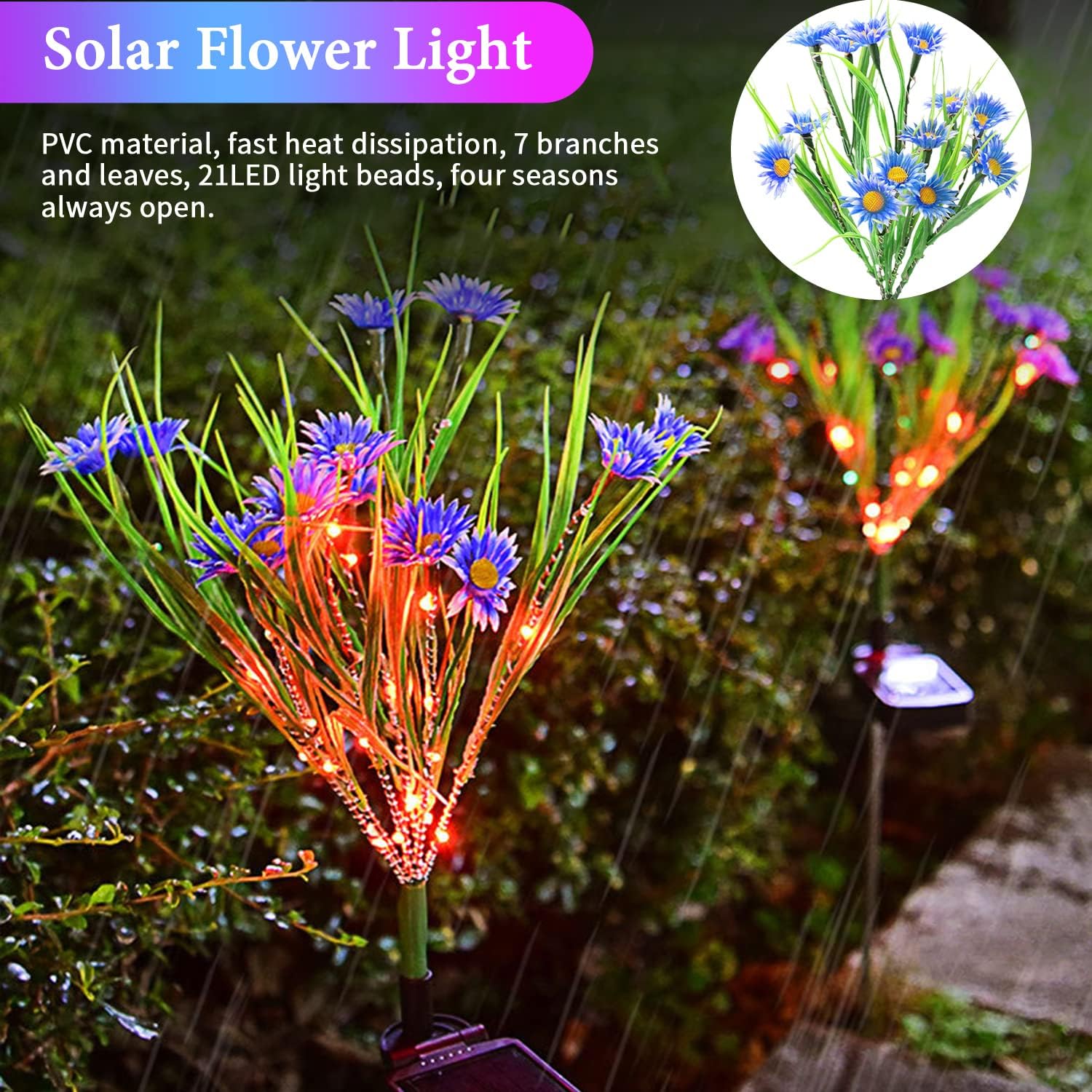 Luces solares de jardín, luces de camino de flores impermeables para exteriores, luces de jardín alimentadas por energía solar, impermeables, para