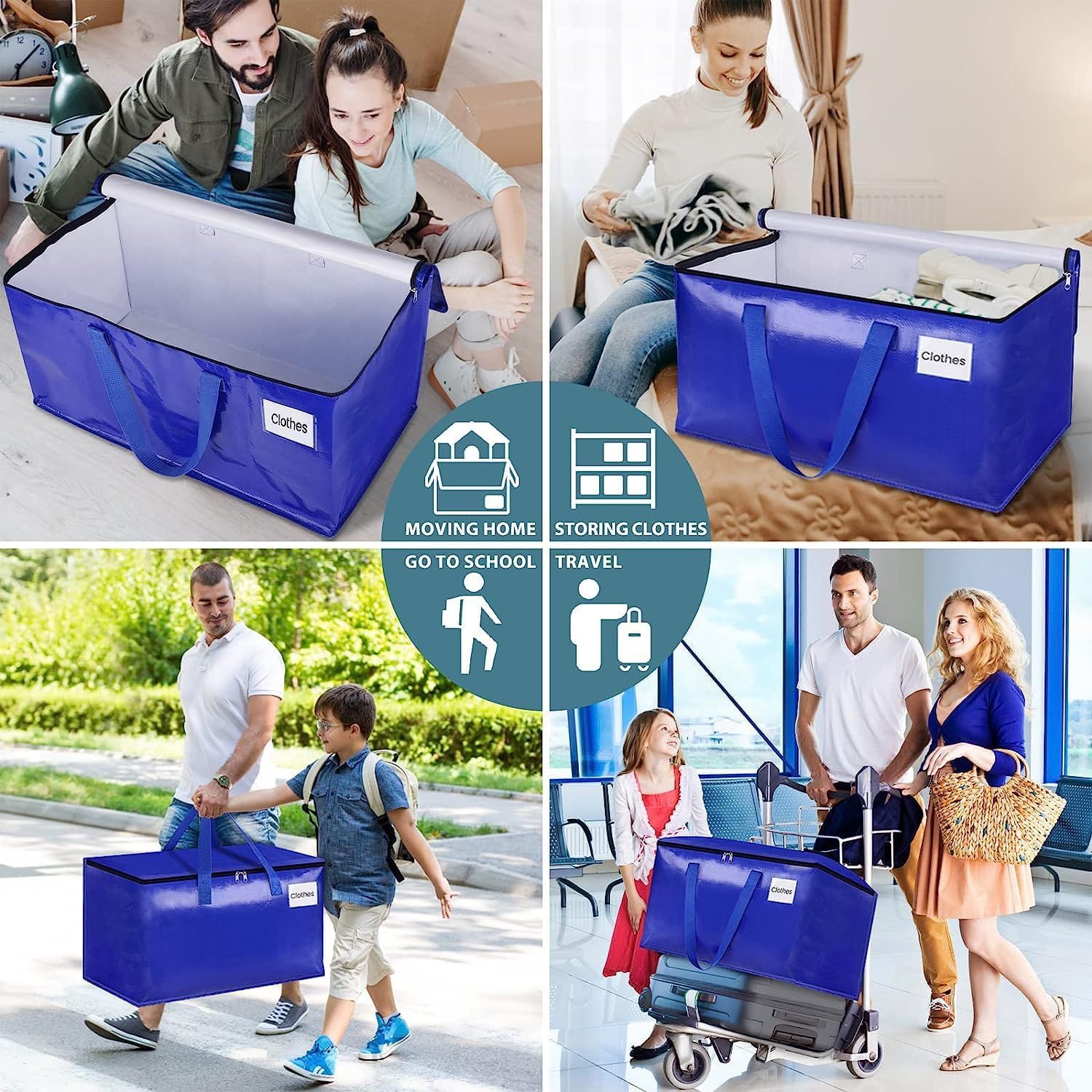 Bolsas de mudanza, bolsas de mudanza resistentes, bolsas de mudanza extra grandes con cremalleras y asas de transporte, bolsa de almacenamiento para