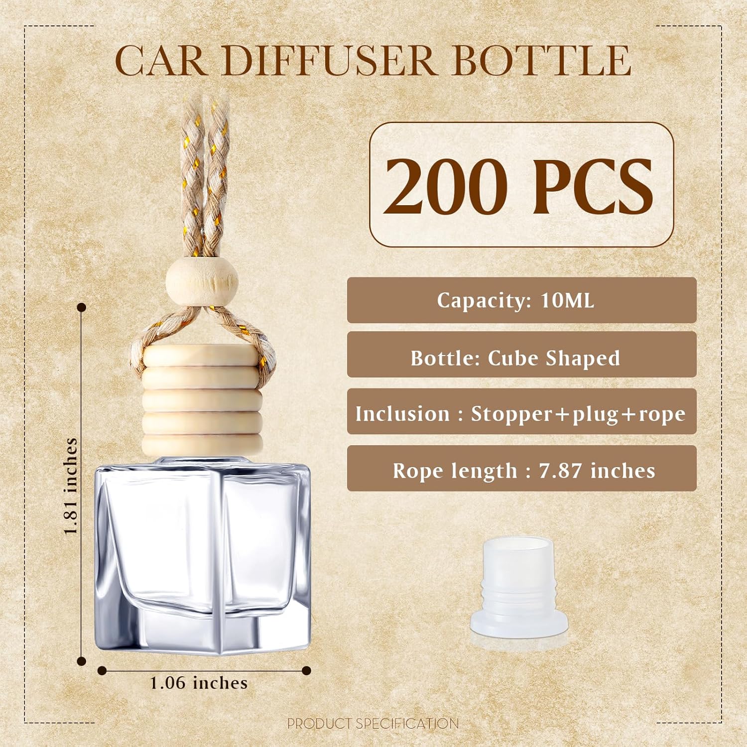 BBTO 200 botellas difusoras colgantes para automóvil, botellas de perfume de vidrio transparente vacías a granel, ambientador, colgante para aceites