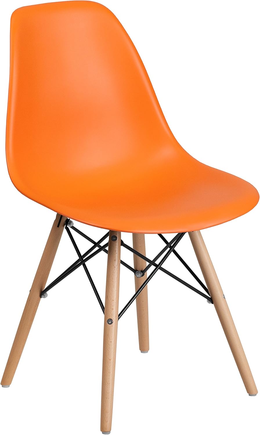 Merrick Lane Elton Series – Silla decorativa de polipropileno naranja con patas de madera apoyadas en metal