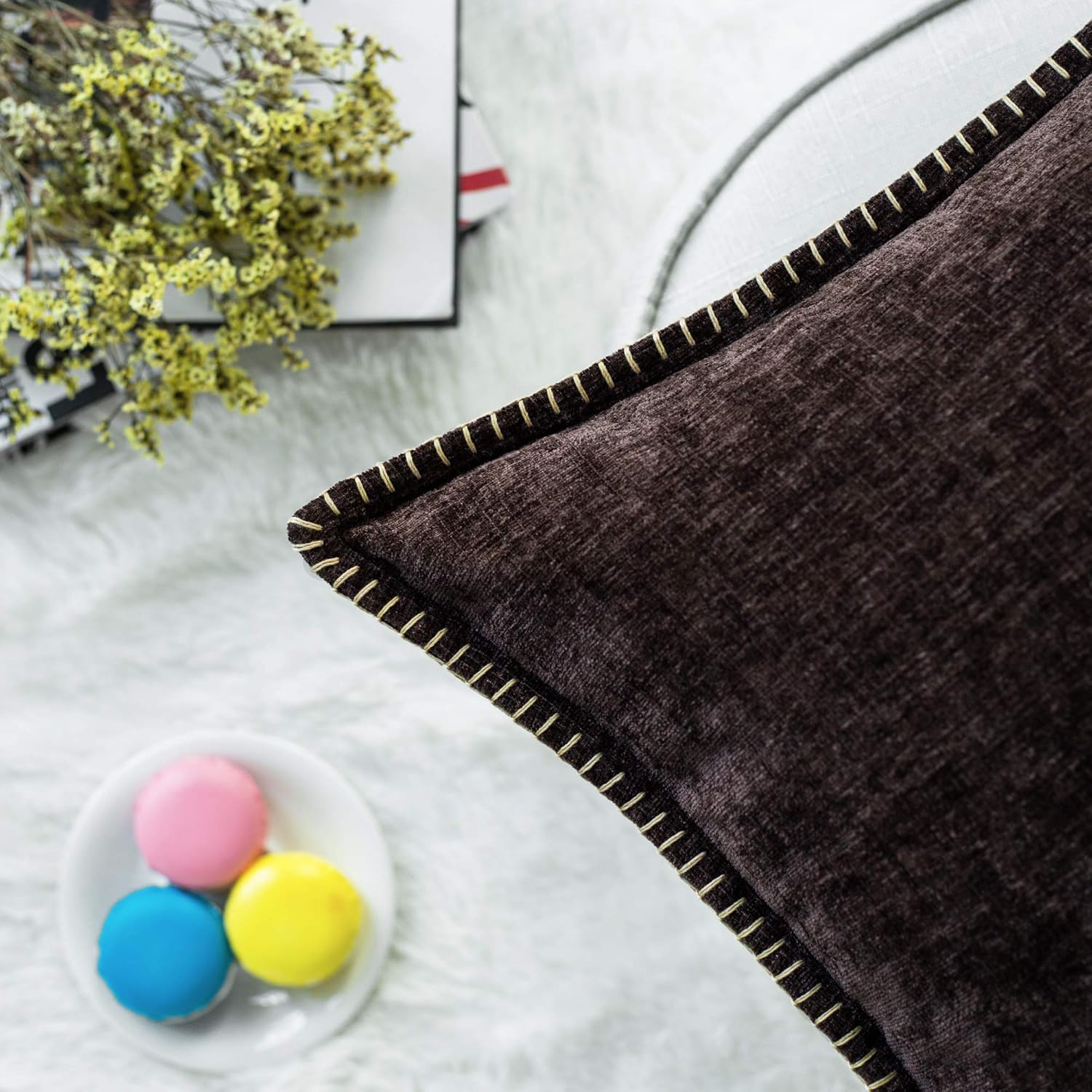 CaliTime – Juego de 2 fundas de almohada de algodón con color liso, felpilla suave y costuras en los bordes para decoración, sofá, sillón, casa y