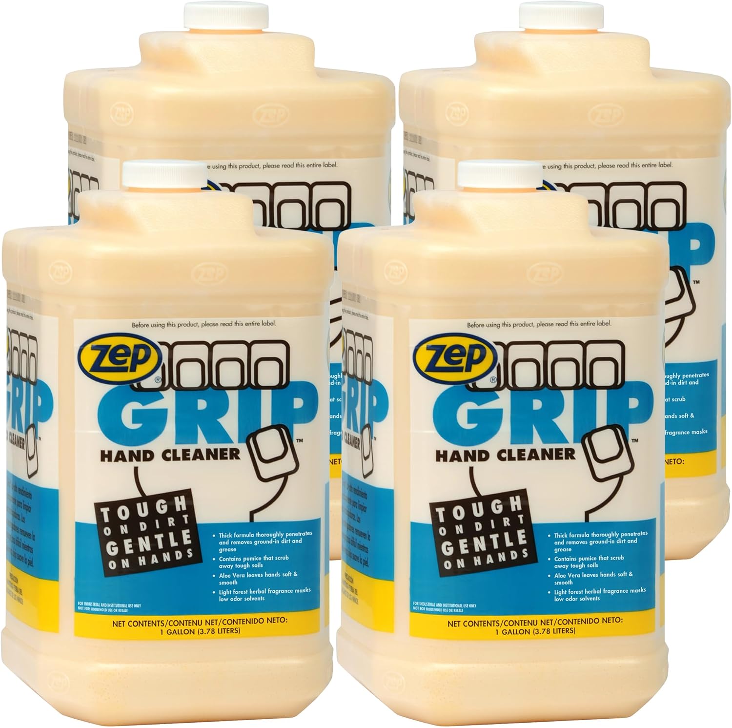 Zep Grip 308524 – Limpiador de manos industrial de piedra pómez – 1 galón (caja de 4) – Desengrasante resistente. Contiene aloe vera para un acabado