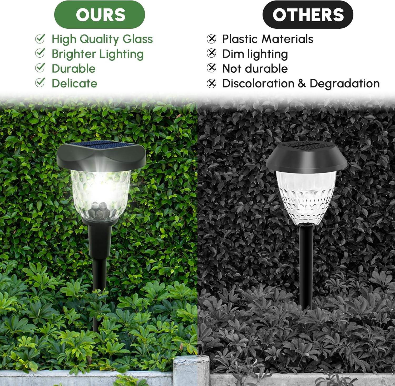 Paquete de 2 luces solares para camino, luces de cristal con estaca de paisaje que brillan hasta 12 horas para pasarela al aire libre, césped,