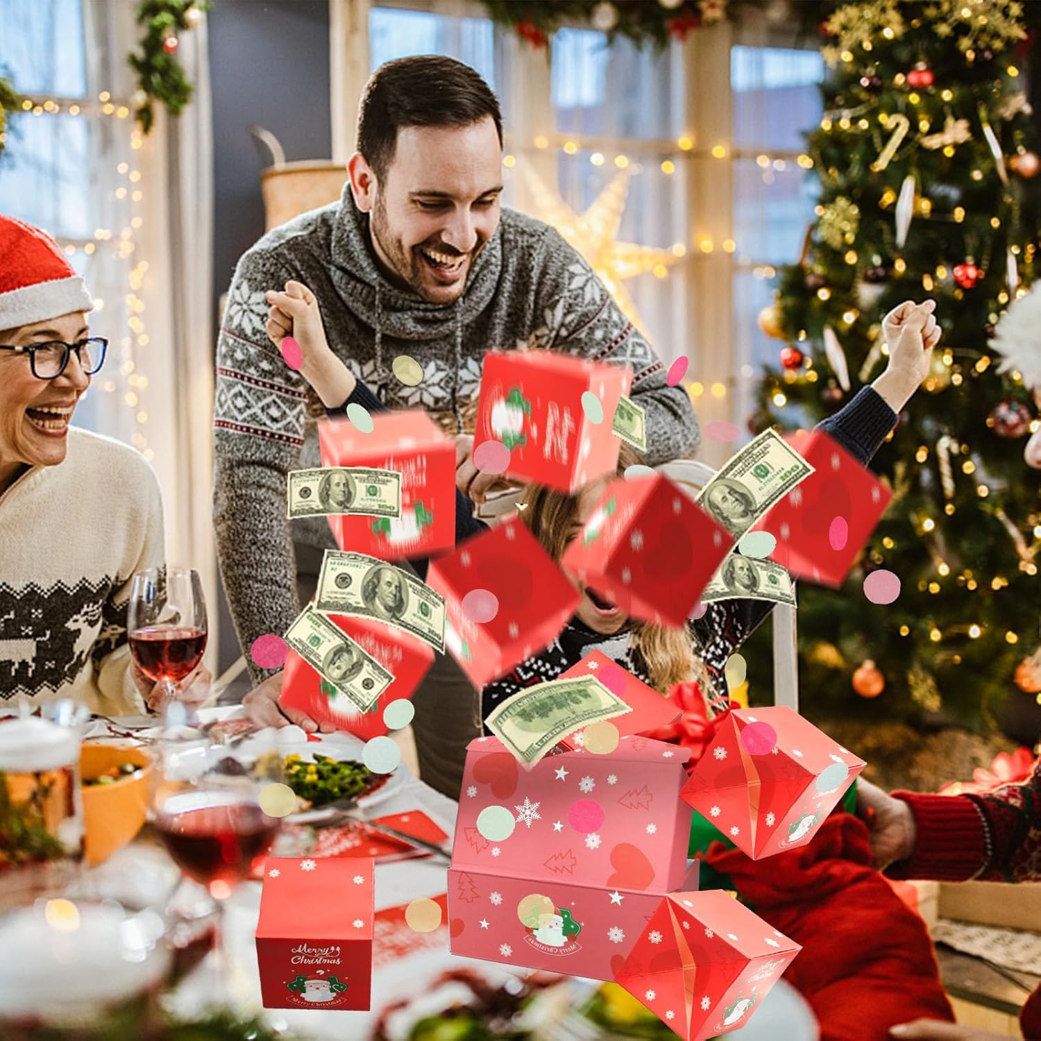Caja de regalo sorpresa explosión para dinero, caja sorpresa de Feliz Navidad, caja de regalo, caja de explosión con confeti, cajas de Navidad, caja
