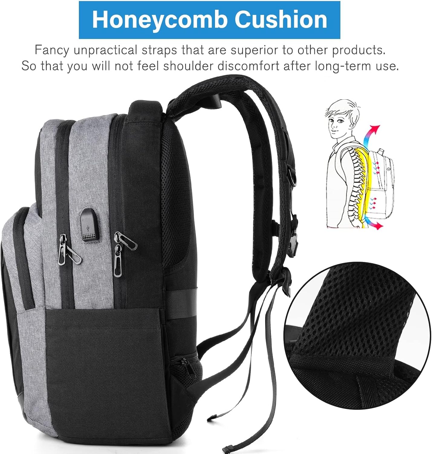 Mochila para laptop de viaje, mochila escolar para mayores de 3 años, Negro Gris, Classic
