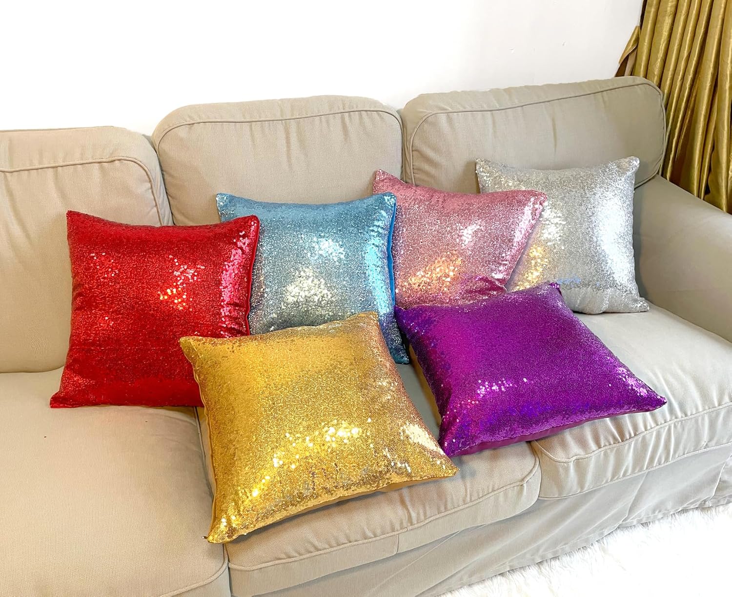 iMaylex 1 funda de almohada decorativa cuadrada brillante con lentejuelas para fiestas, bodas, Navidad, decoración de Año Nuevo, 18 x 18 pulgadas,
