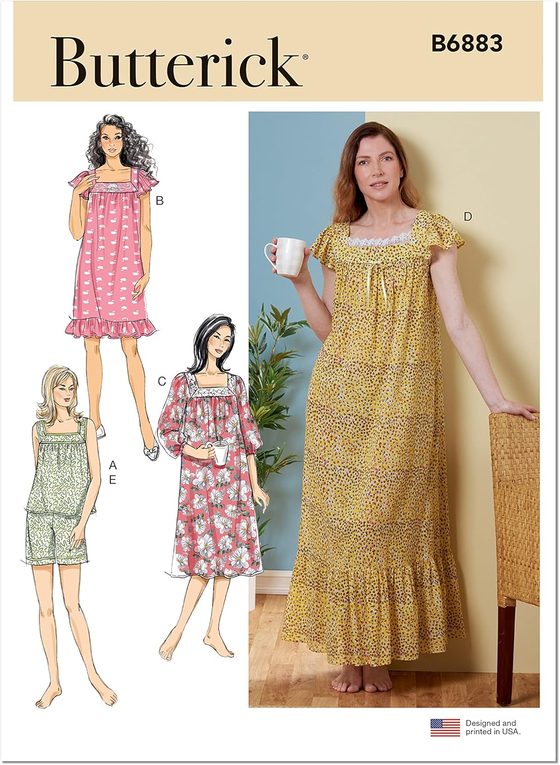 Butterick Misses’ – Kit de patrón de costura de camisones y pantalones cortos, código de diseño B6883, tallas XS-S-M