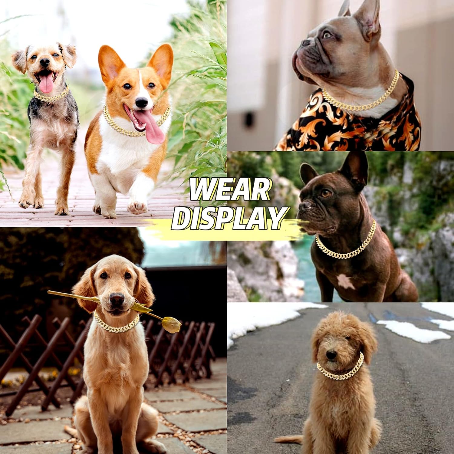 Collar de eslabones cubanos para perro, cadena de metal dorado y plateado, collares de diamantes para mascotas para perros y gatos, joyería de