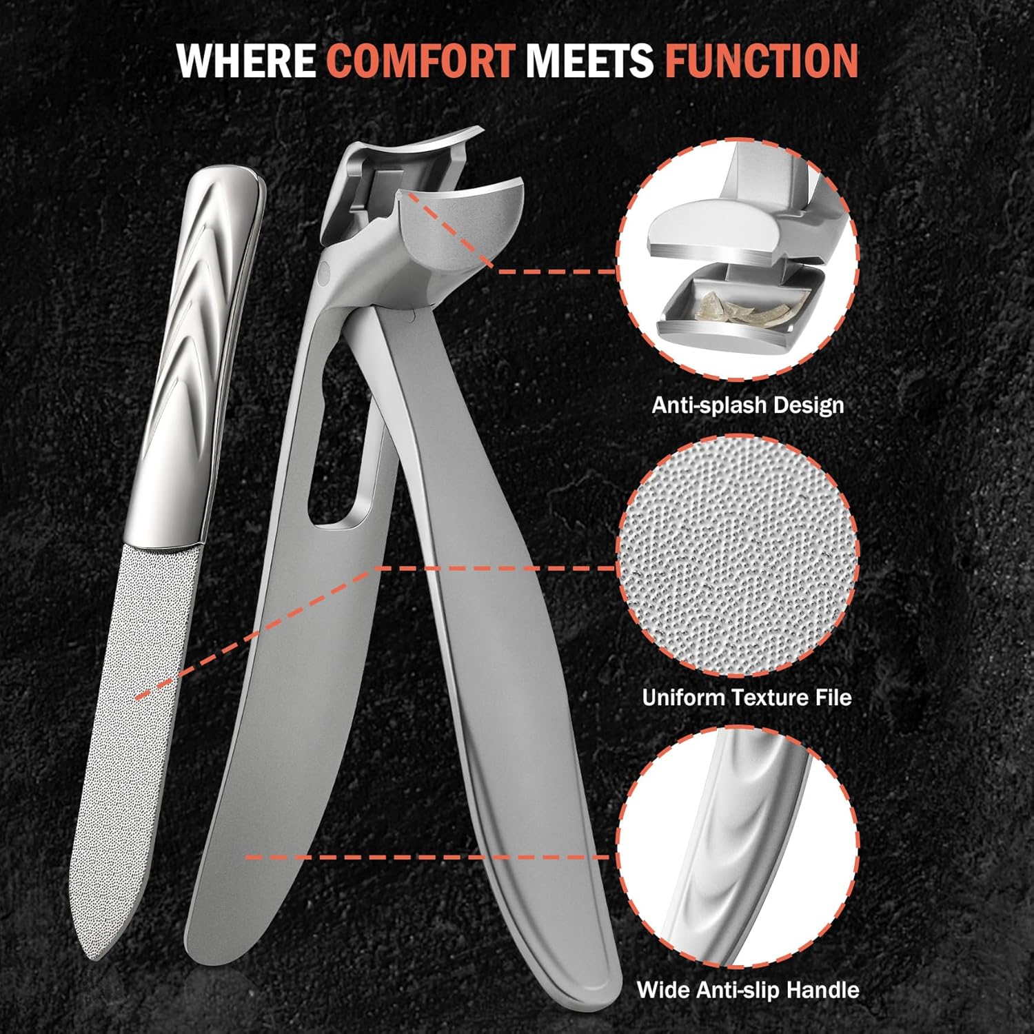 BEZOX Cortaúñas ergonómicas con cabeza angulada gruesa para personas mayores, cortaúñas grandes para uñas gruesas e encarnadas con lima de uñas de