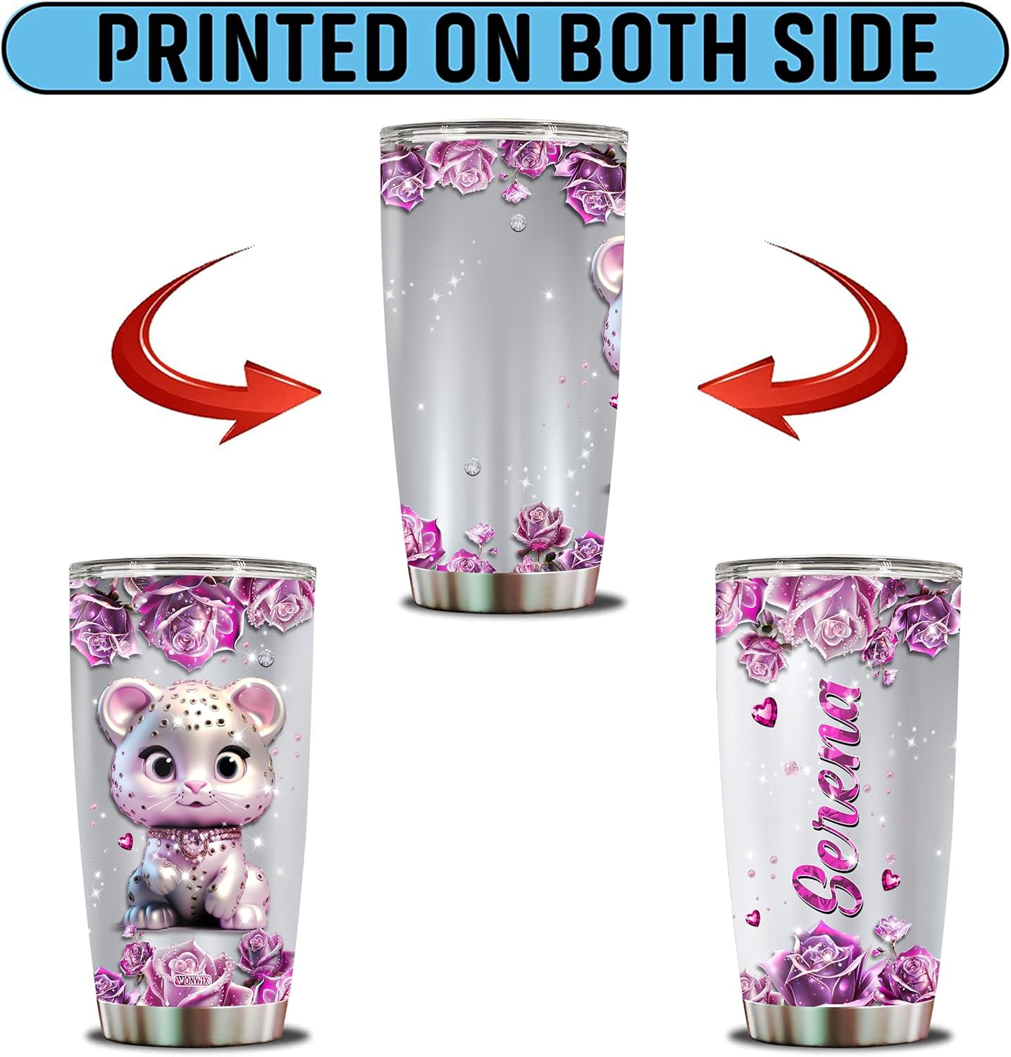 WONWIX Regalo personalizado de leopardo para mujeres, vaso térmico de acero inoxidable de 20 onzas, taza de café, taza de viaje, botella de agua,