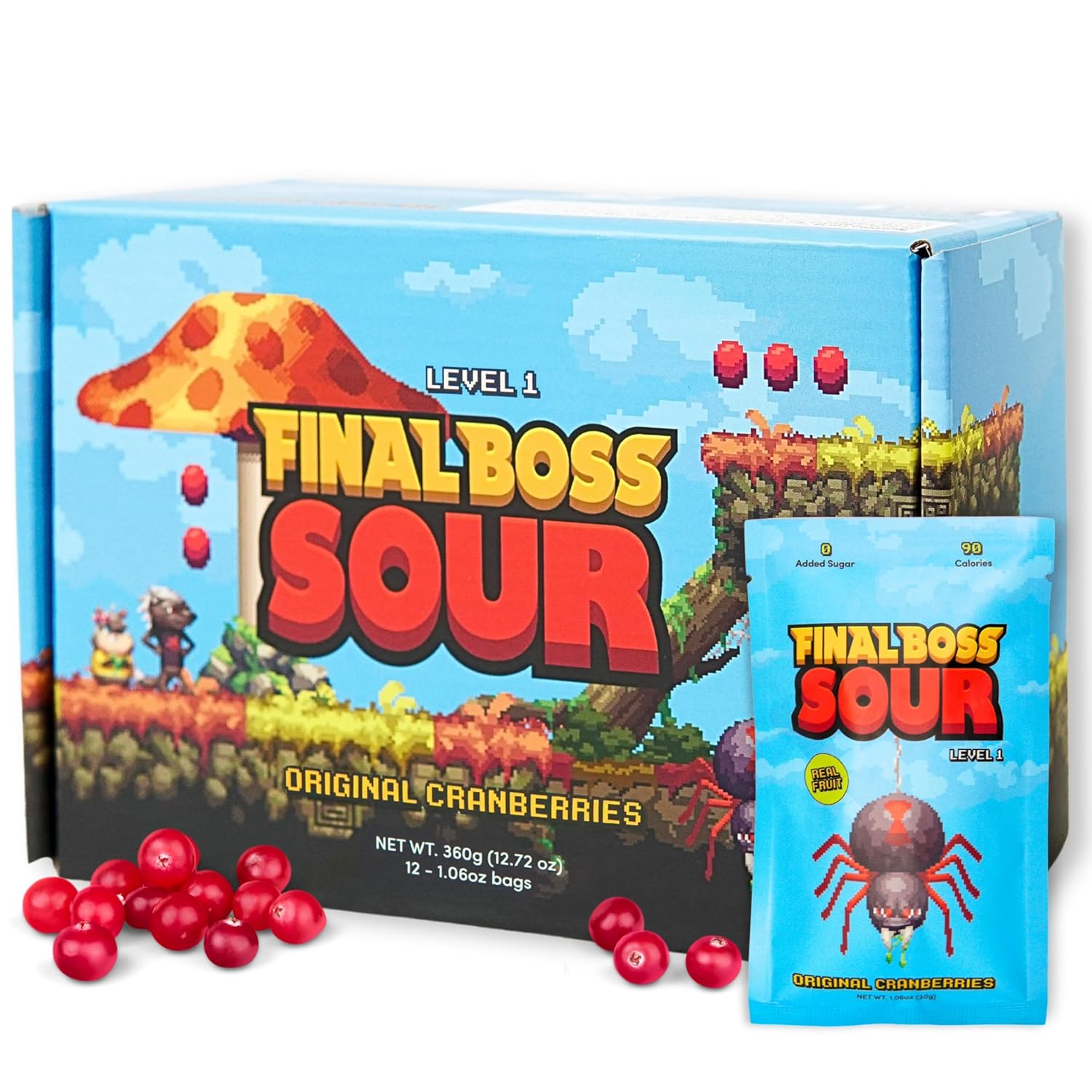 Final Boss Caramelos extremadamente ácidos, gomitas naturales de arándano masticables hechas con frutas secas, libres de colores artificiales,