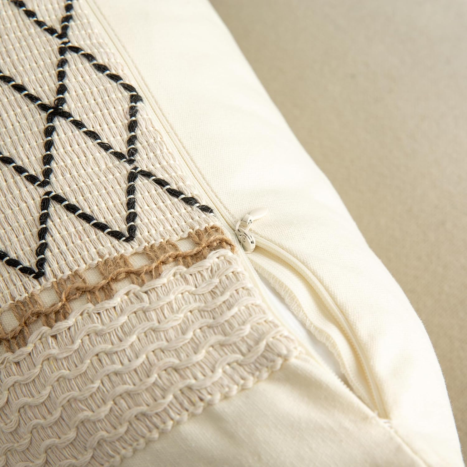 Fundas de almohada de 16 x 16 pulgadas con borlas para sala de estar, algodón y arpillera con textura a rayas, fundas de almohada bohemias (cuadros