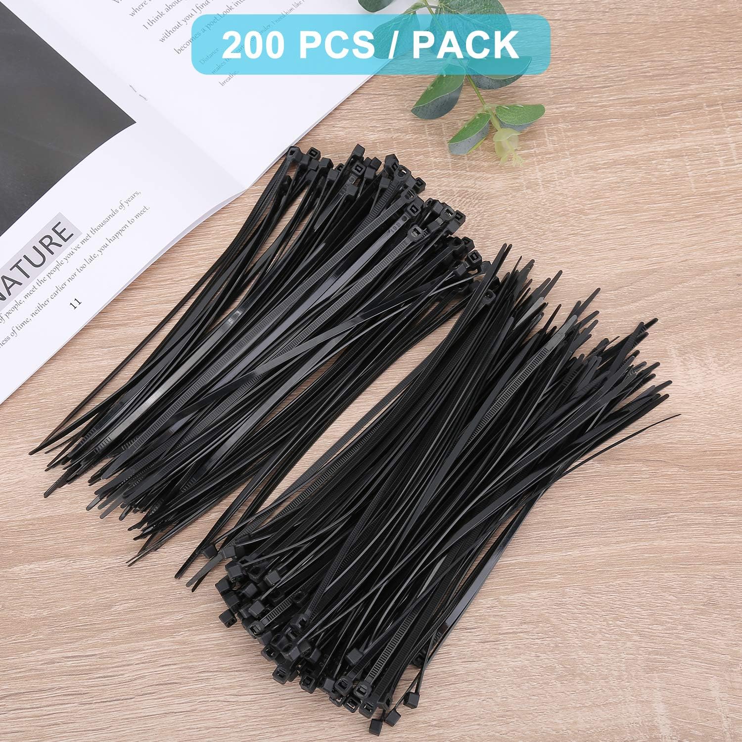 200 bridas de 8 pulgadas, color negro, bridas de alta resistencia, bridas de cable de 40 libras de resistencia, envolturas industriales de nailon