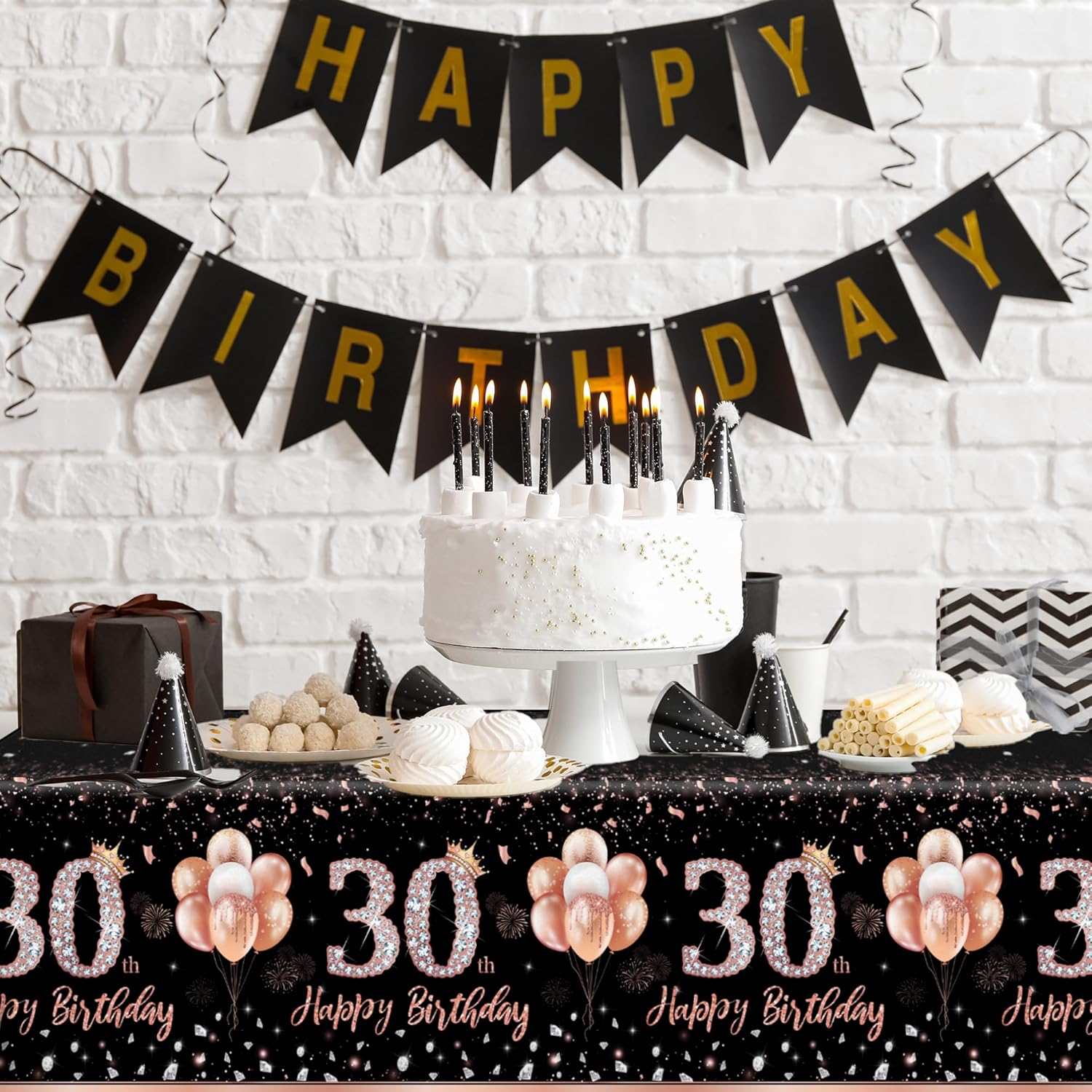 GREHUMOR 3 manteles de 30 cumpleaños de color oro rosa para mujer, suministros de fiesta de cumpleaños de 30 años, decoraciones de mesa