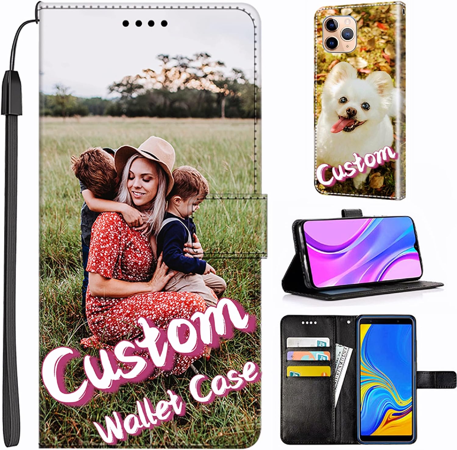 Funda de piel sintética con función atril y tapa abatible para Apple iPhone 5S 6S 7 8 Plus SE XR XS 11 12 13 Pro Max, personaliza la imagen en la