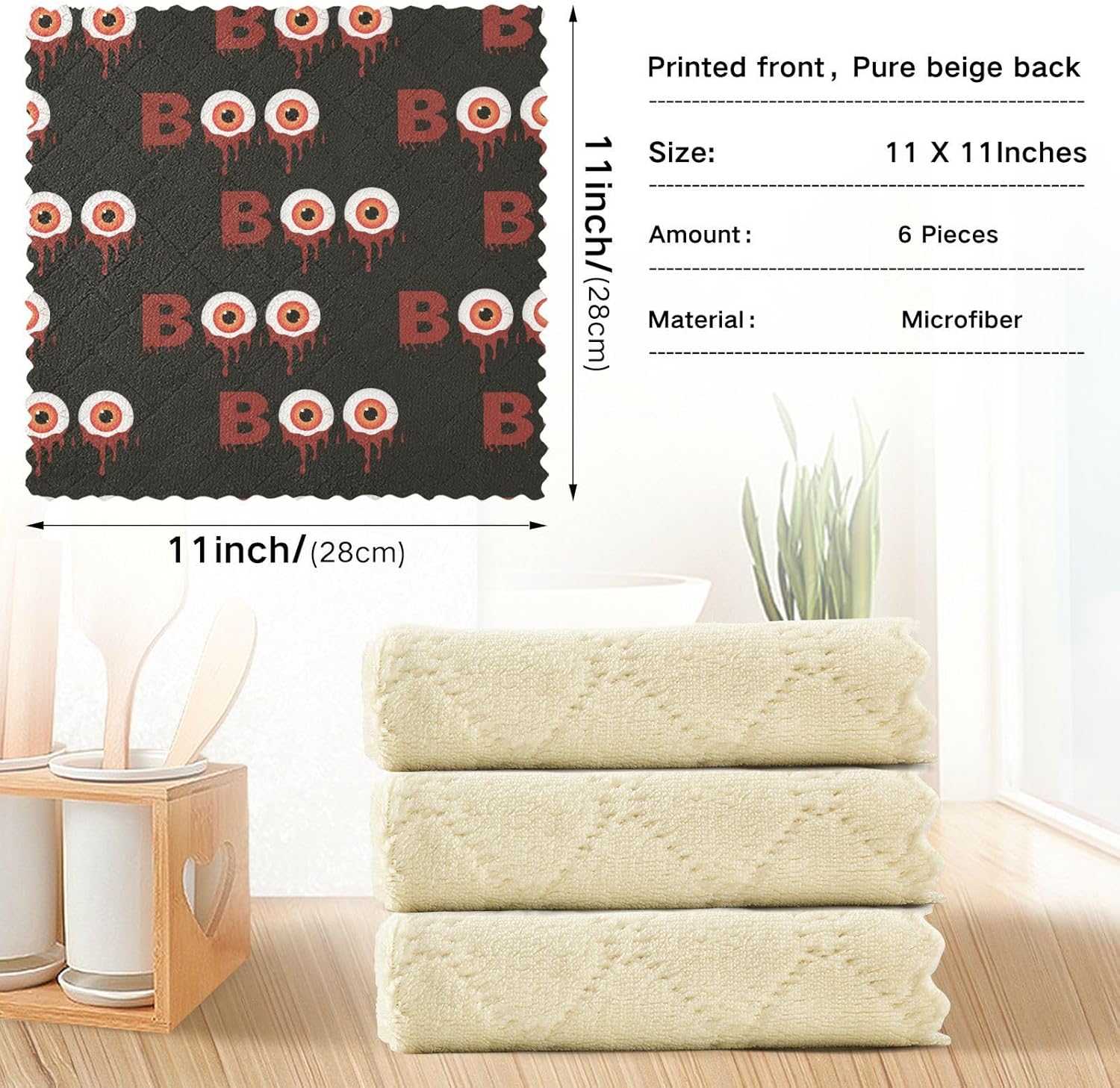 Halloween Bloody Eyes Boo 6 Pack Quick Dry Dish Clothes for Washing Dishes Decor Quality Flour Sack Kitchen Towels for Countertop Table