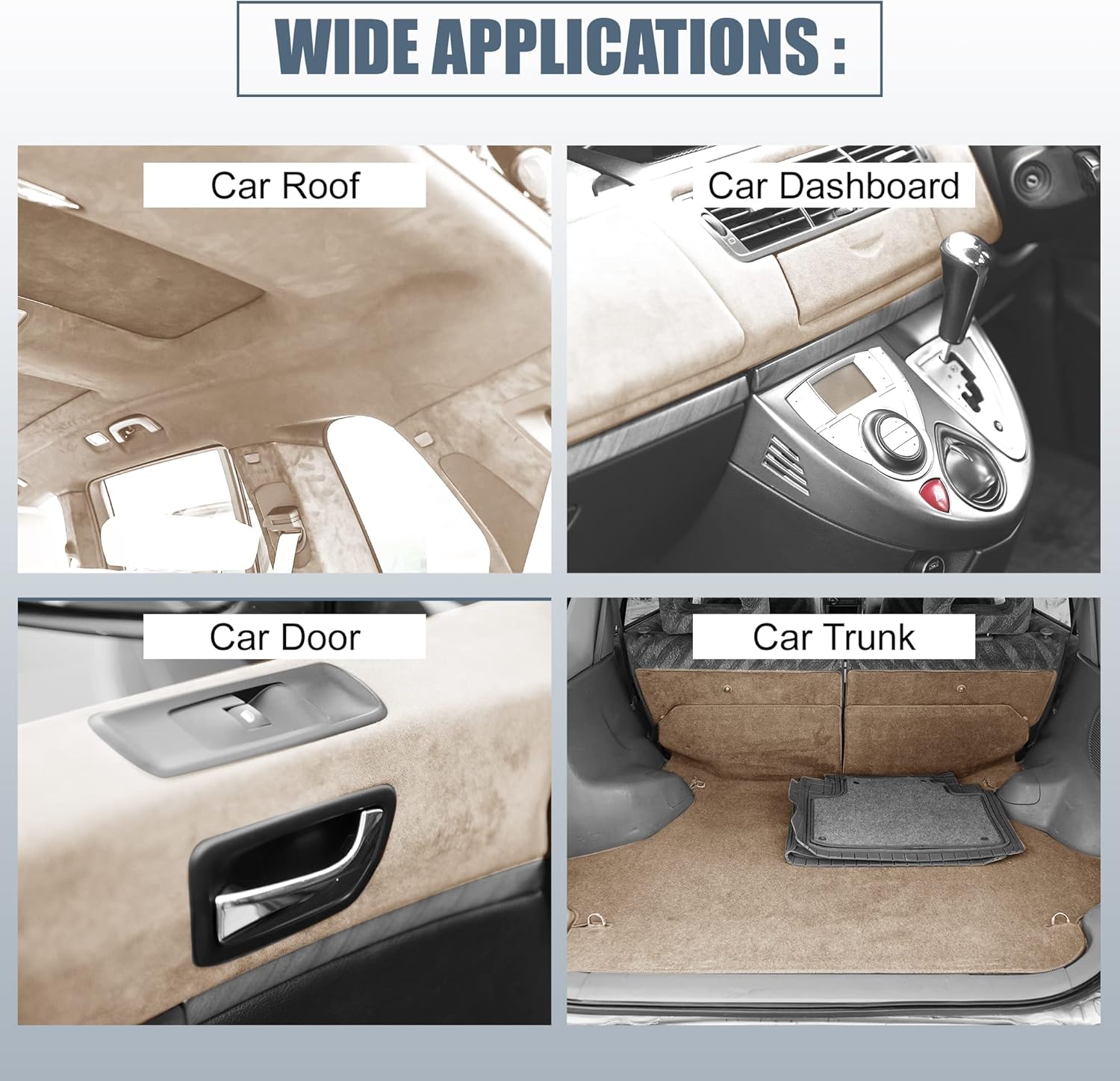 X AUTOHAUX Tela de gamuza de 60 pulgadas de largo x 47 pulgadas de ancho con respaldo de espuma para automóvil, camión, RV, SUV, ribete interior,