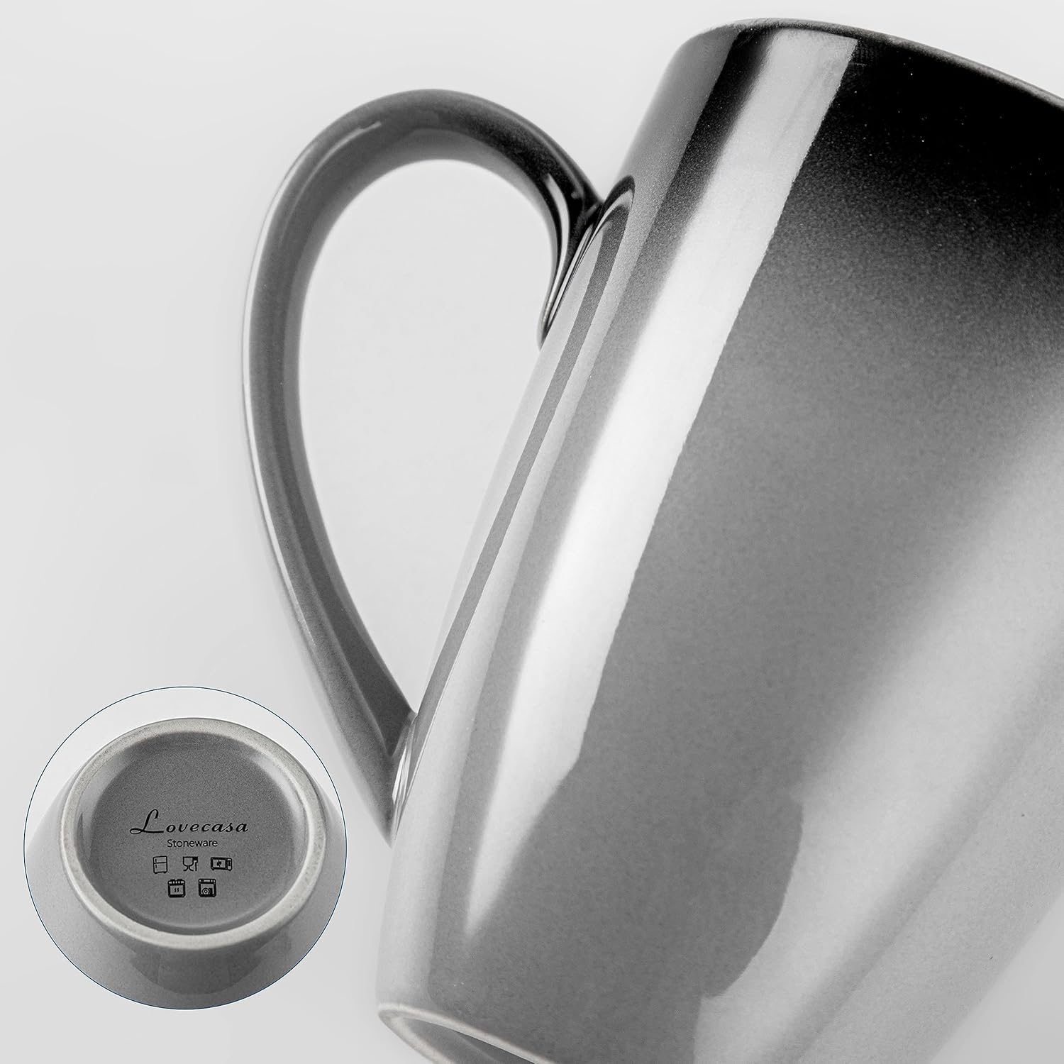 LOVECASA Juego de 4 tazas de café, tazas de porcelana de 20 onzas para café, té, cacao, capuchino, café con leche y leche, diseño de mango grande,