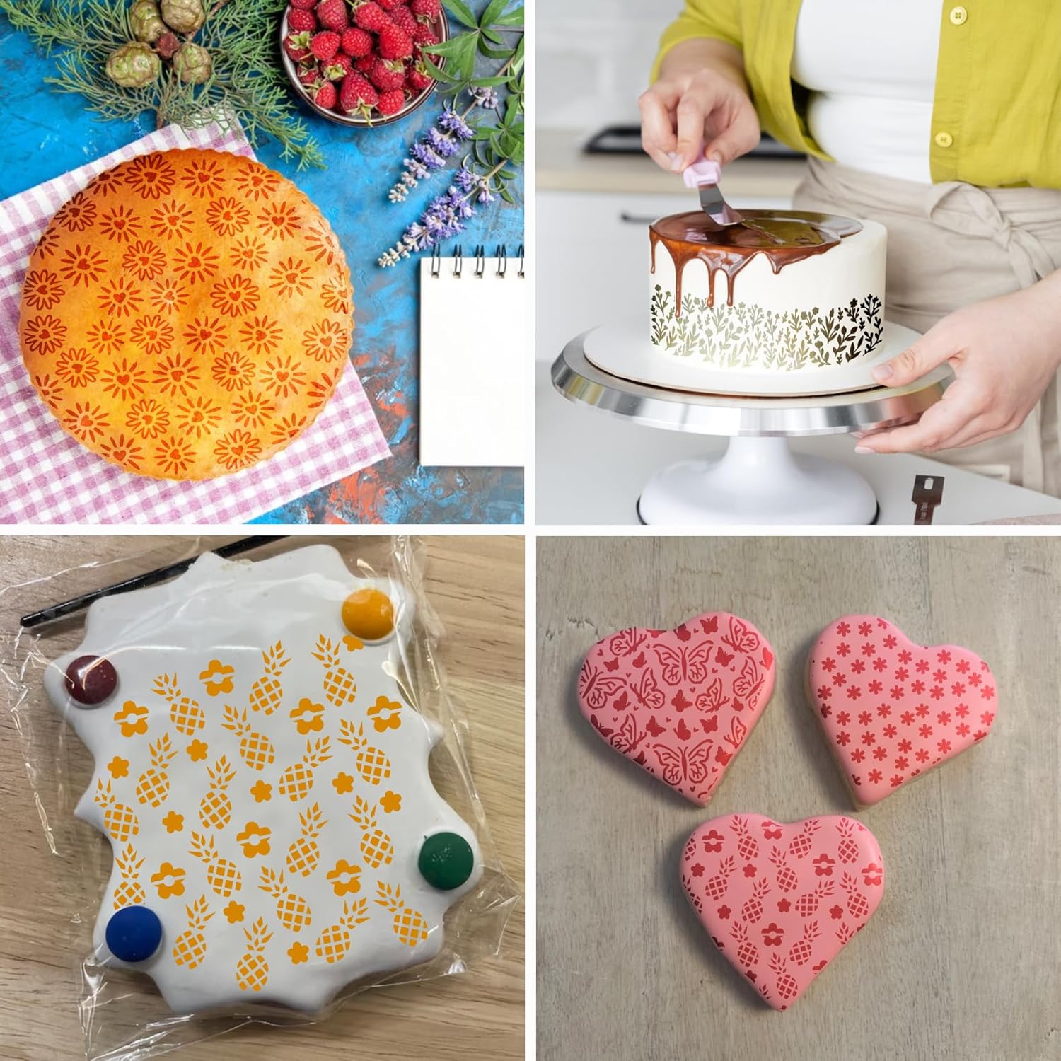 Plantillas de tartas decorativas de crema de mantequilla, plantillas de galletas para glaseado real, plantilla de leopardo, aerógrafo, piel de