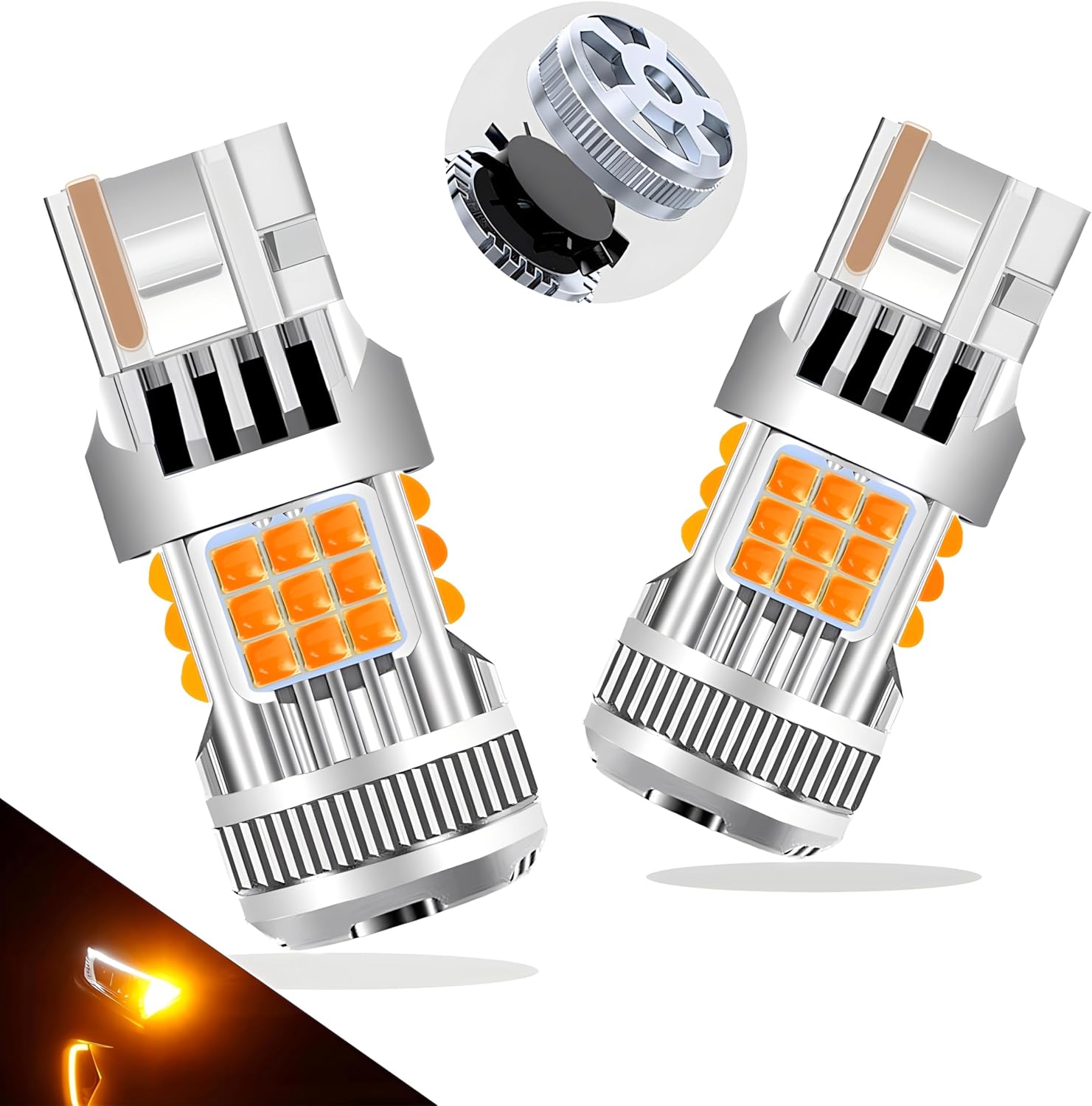 LEDYOTRY Bombilla LED 7440 mejorada 2023 ámbar 7440NA WY21W, luces direccionales CANBUS sin errores, 600% súper brillante 7440A T20 7441 W21W