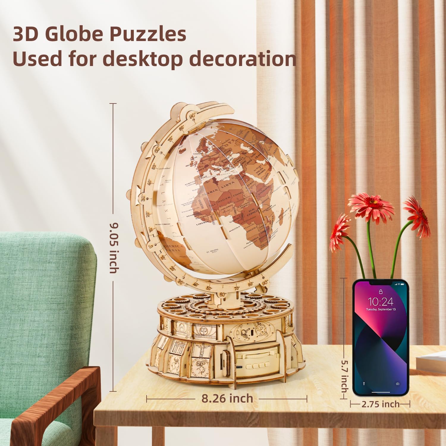 MIEBELY Rompecabezas de madera 3D para adultos con carga USB, caja de música con globo iluminado, kit de construcción de modelos de madera LED con