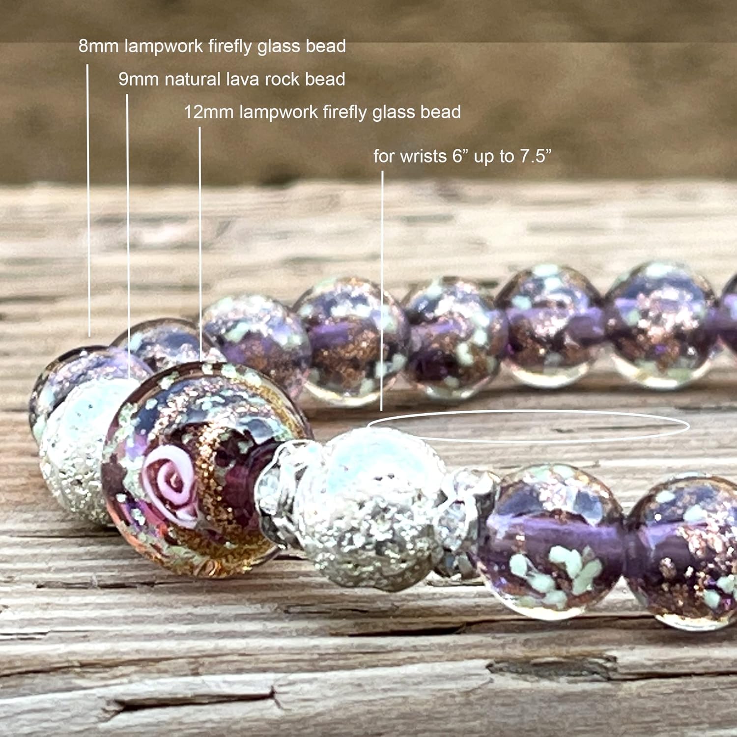 ARTSY Crafts Glow in the Dark Firefly Beads Bracelet for Women, Luminous Glass Beads Healing Crystal Glowing Beaded Bracelets, Mermaid Bracelet,