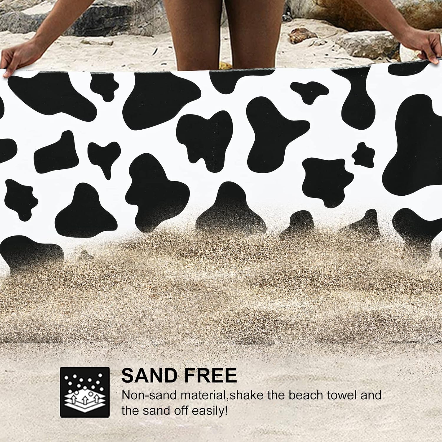 El juego de 3 toallas de baño con estampado de vaca incluye toalla de playa, toalla de mano y toalla de lavado, juego de toallas de manchas de vaca