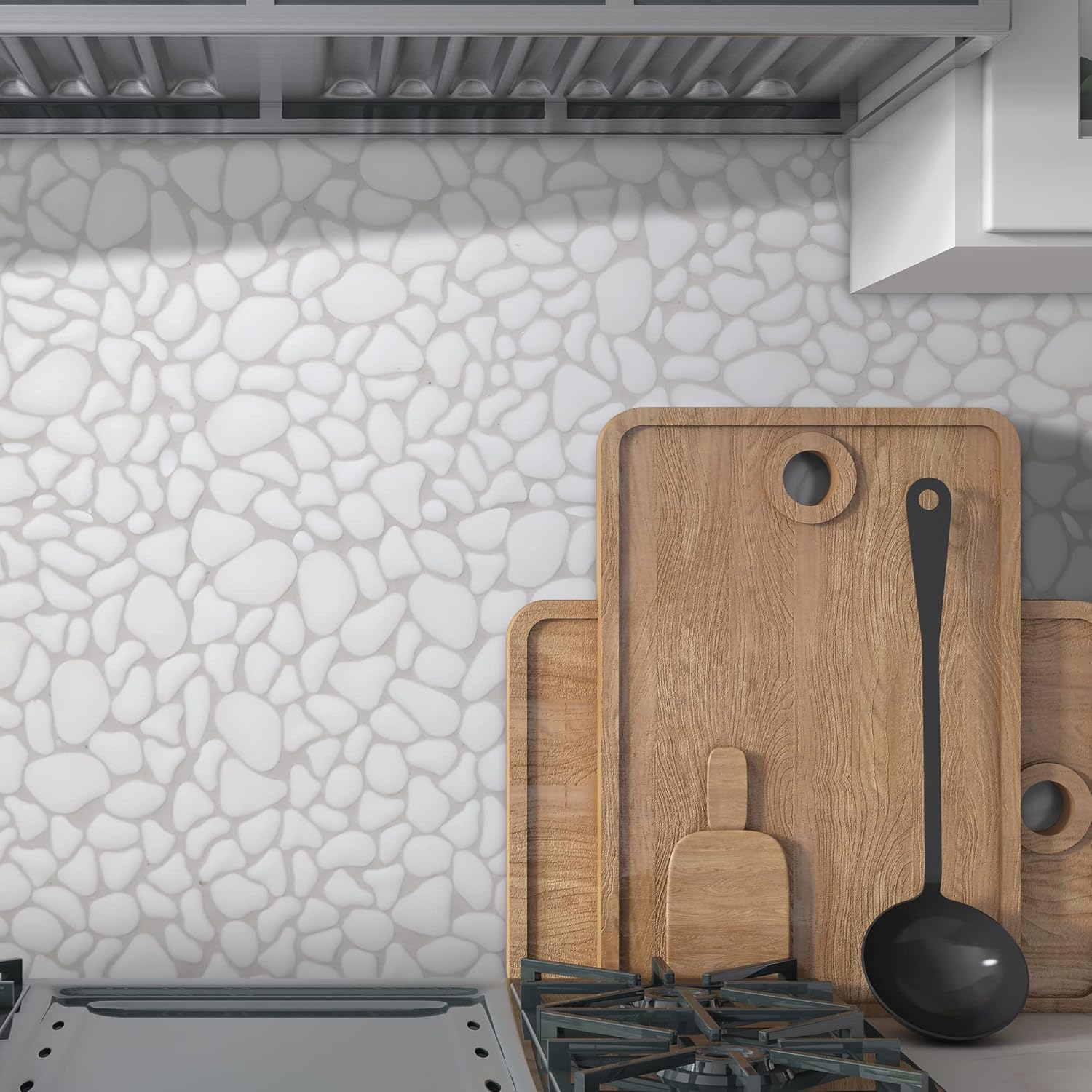Sunwings Azulejo de guijarros para ducha, borde de piso de cocina, baño, salpicadero de mármol con aspecto de piedra de mármol para pared y piso, 10