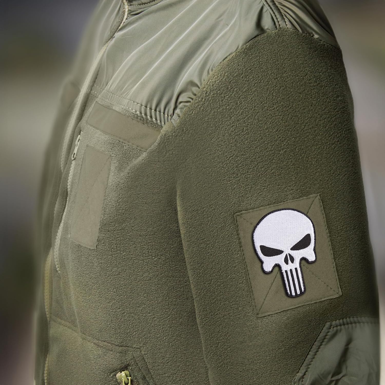Parche de calavera muerta de 2 piezas, parche táctico militar moral con cierre de gancho y bucle, bordado blanco, para gorras, uniforme militar,