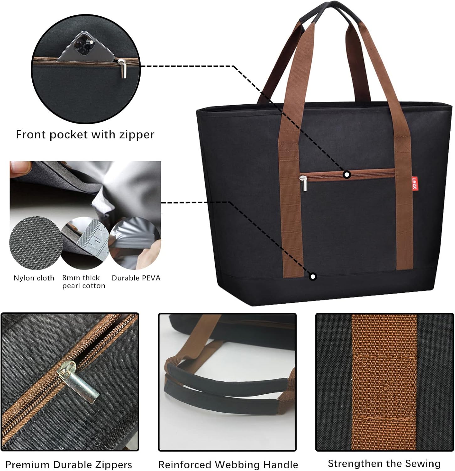 LHZK Bolsa térmica con aislamiento jumbo con aislamiento de espuma térmica, de alta calidad con cremallera, bolsa térmica aislada para transporte de