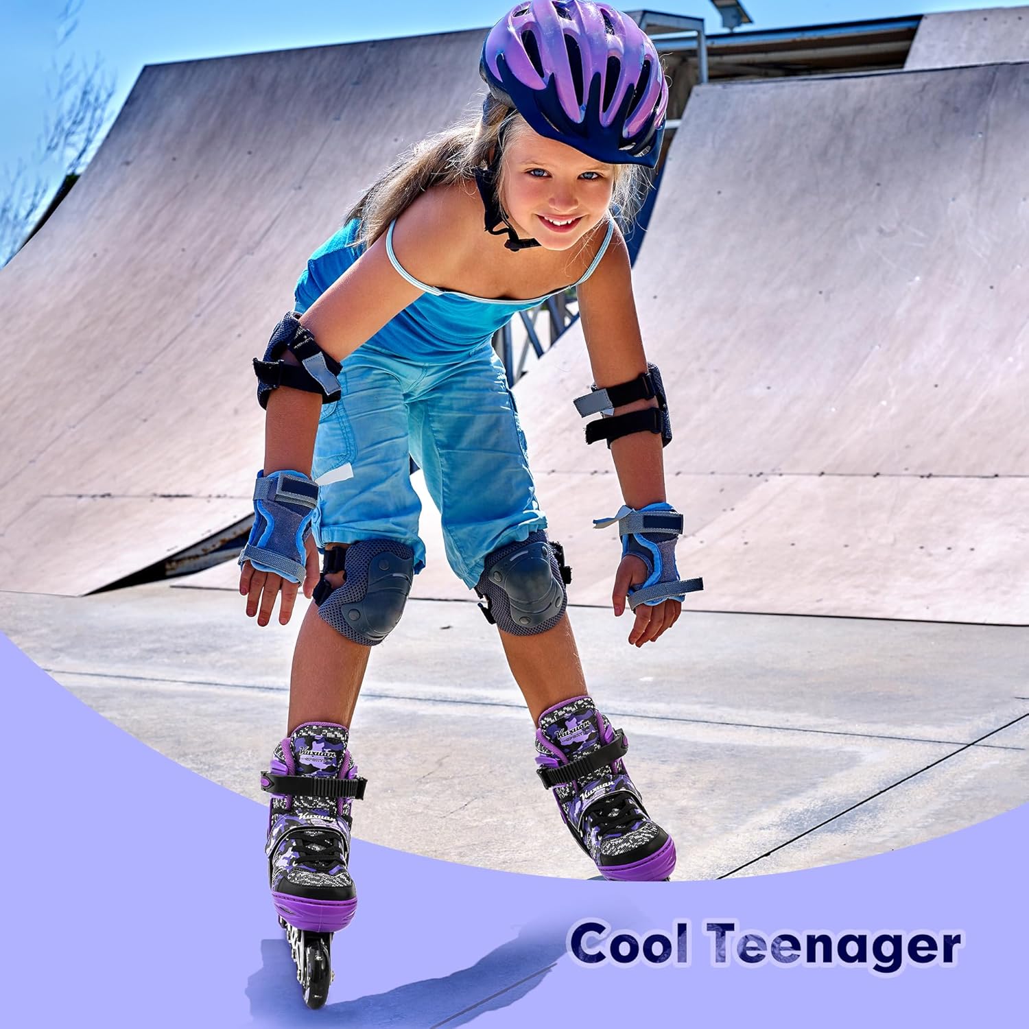 Kuxuan Skates Patines en línea ajustables para niños y jóvenes con ruedas de luz completa, camuflado, diversión al aire libre, patines iluminadores