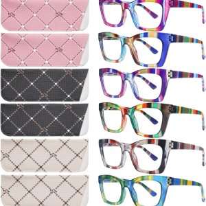 SIGVAN Paquete de 6 lentes de lectura estilo Oprah con bloqueo de luz azul, cuadrados, para computadora, bisagra de resorte para mujer SIGVAN Paquete de 6 lentes de lectura estilo Oprah con bloqueo de luz azul, cuadrados, para computadora, bisagra de resorte para mujer