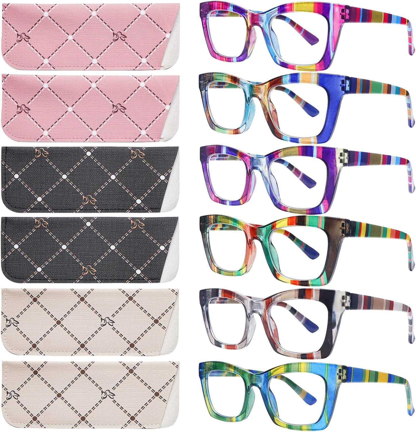 SIGVAN Paquete de 6 lentes de lectura estilo Oprah con bloqueo de luz azul, cuadrados, para computadora, bisagra de resorte para mujer