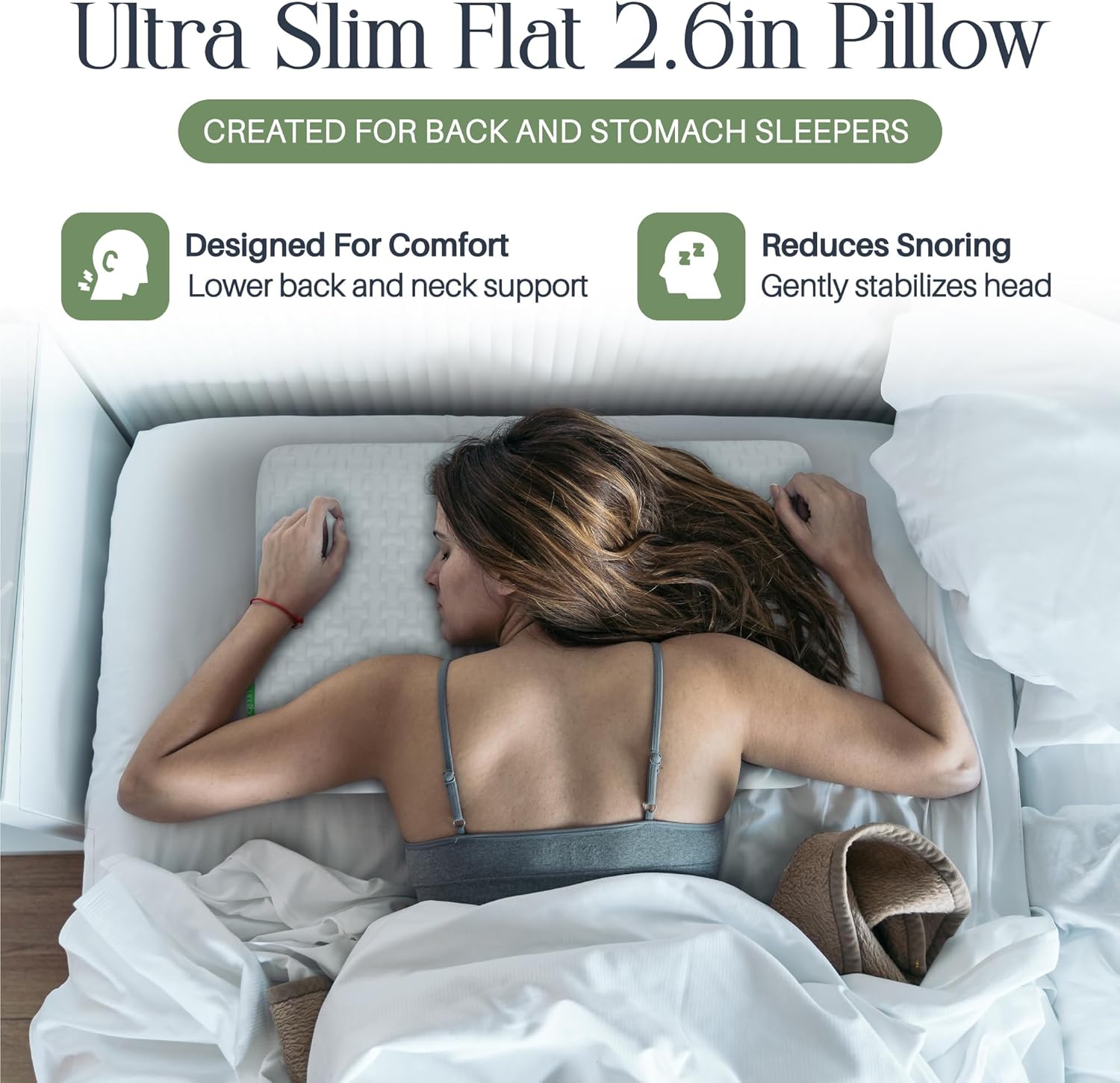 Umiboo by Focus – Almohada delgada de espuma viscoelástica de 2.5 pulgadas para personas que duermen boca abajo y de espaldaespuma viscoelástica,
